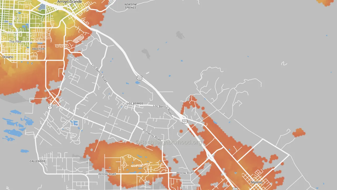 Bike Grade map of Los Berros, CA