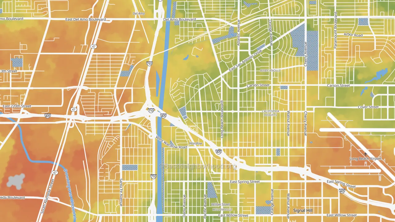 Bike Grade map of Los Cerritos, Long Beach, CA
