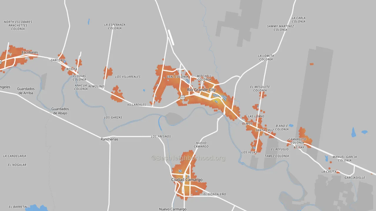 Bike Grade map of Los Ebanos, TX