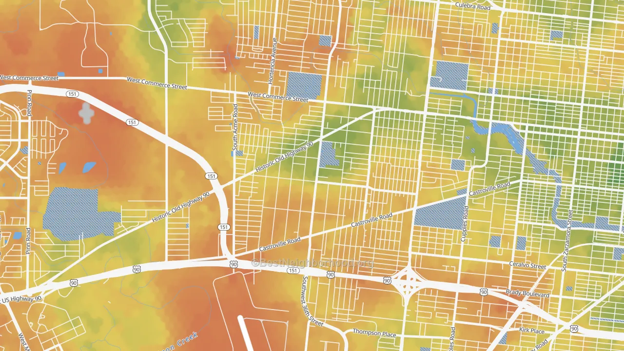 Bike Grade map of Los Jardines, San Antonio, TX