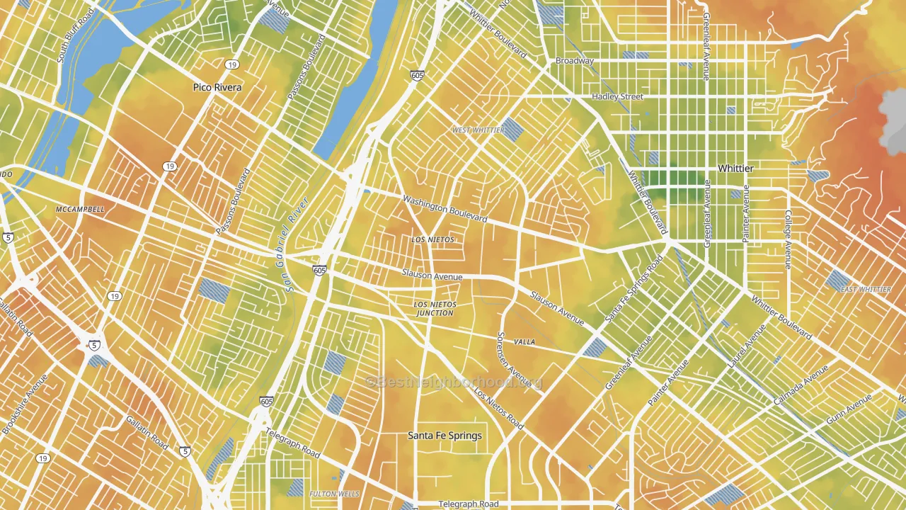 Bike Grade map of Los Neitos, West Whittier-Los Nietos, CA