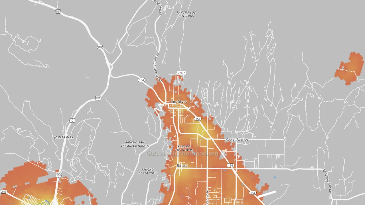 Bike Grade map of Los Olivos, CA