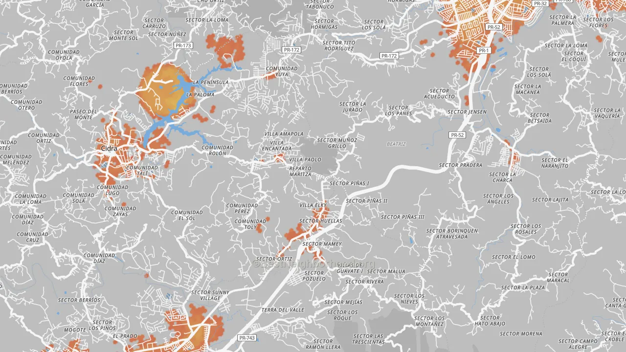 Bike Grade map of Los Panes, PR