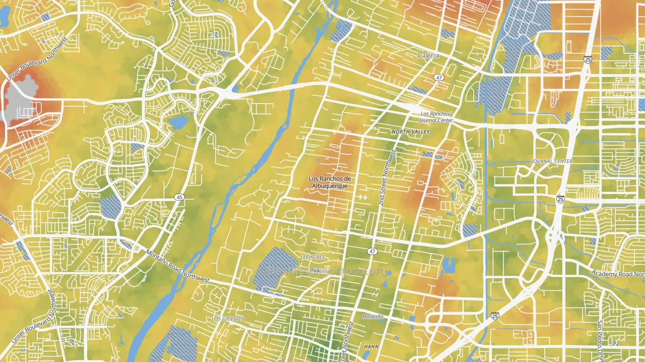 Bike Grade map of Los Ranchos de Albuquerque, NM