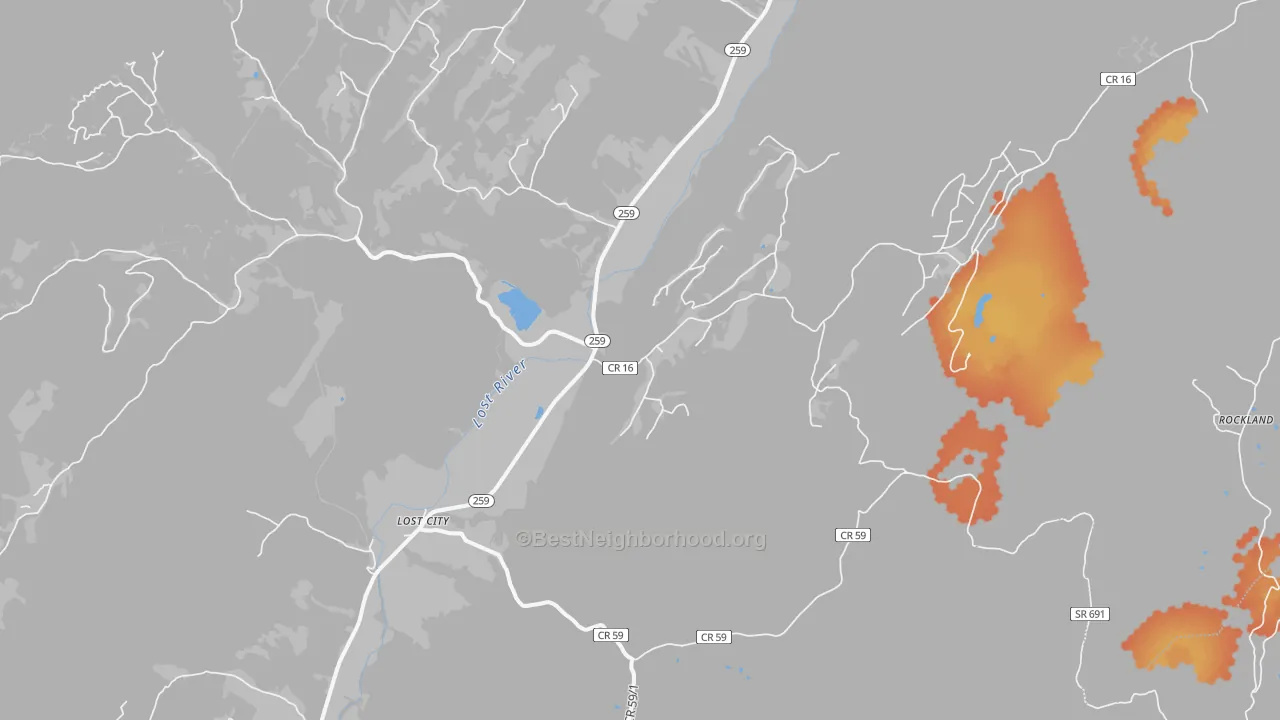 Bike Grade map of Lost City, WV