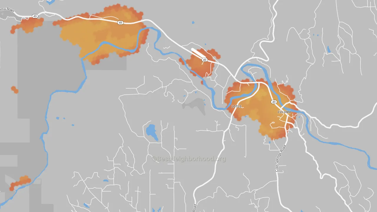 Bike Grade map of Lotus, CA