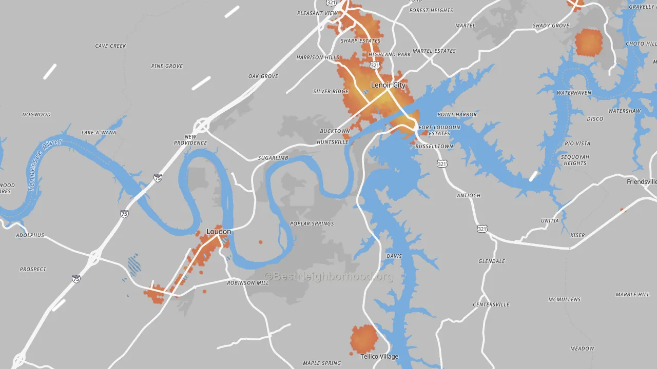 Bike Grade map of Loudon County, TN