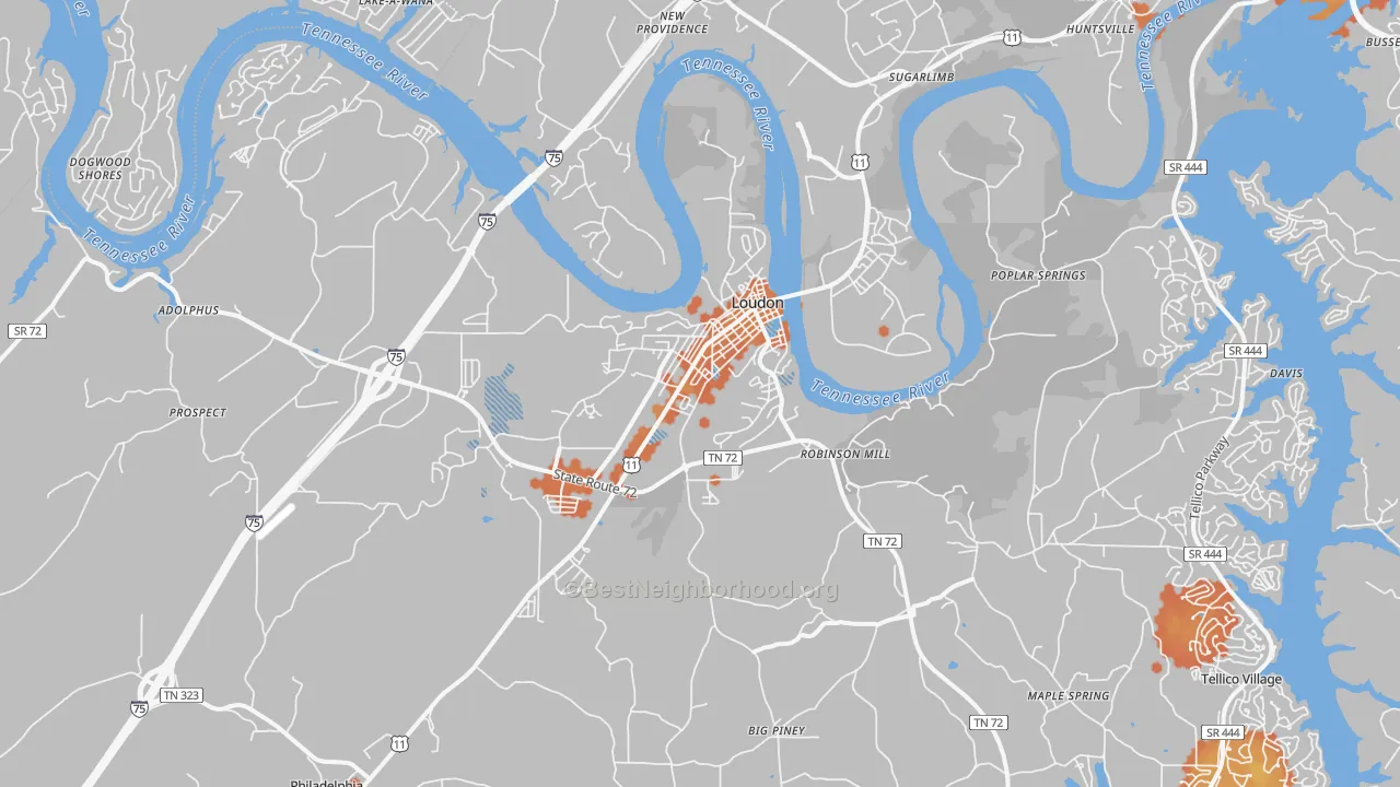 Bike Grade map of Loudon, TN
