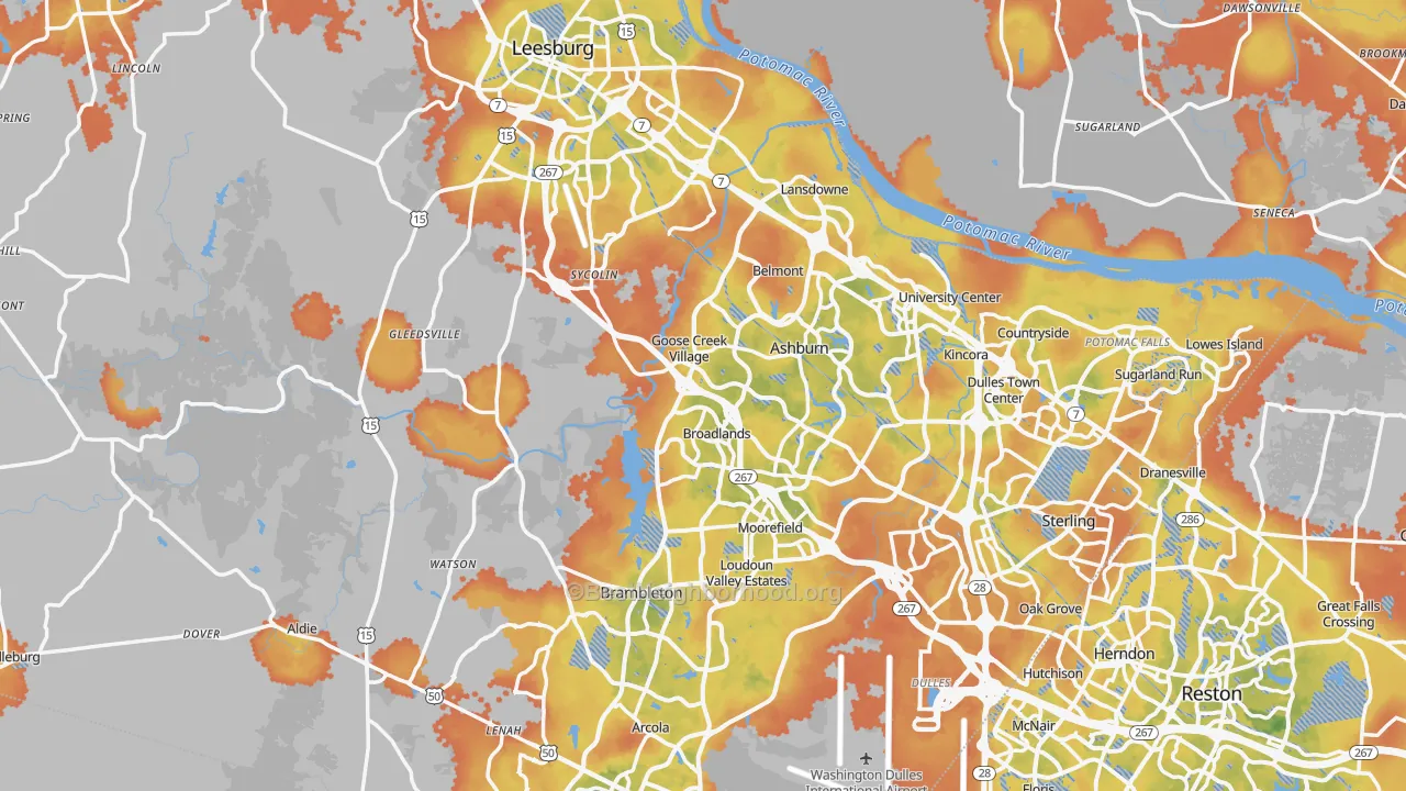 Bike Grade map of Loudoun County, VA