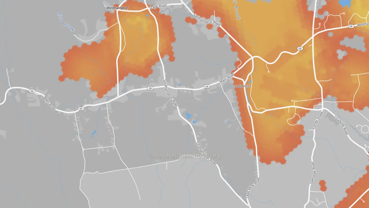 Bike Grade map of Loudville, MA
