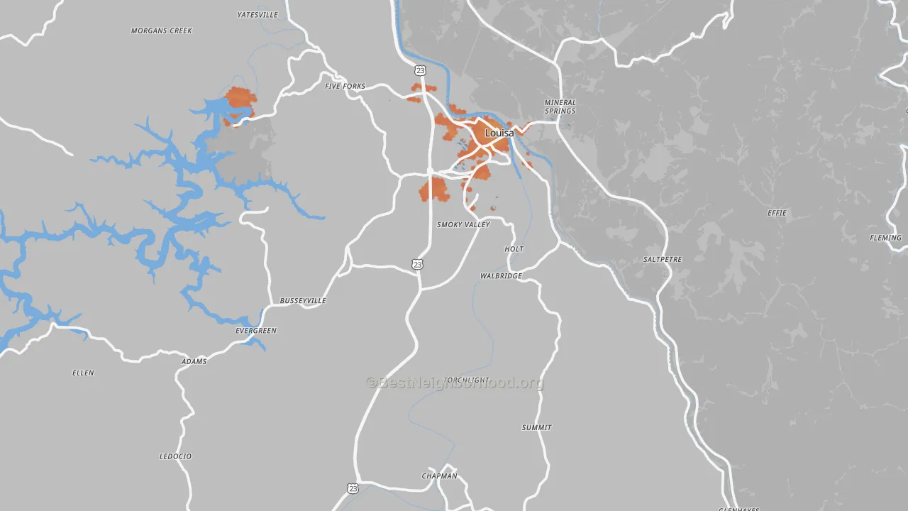 Bike Grade map of Louisa, KY