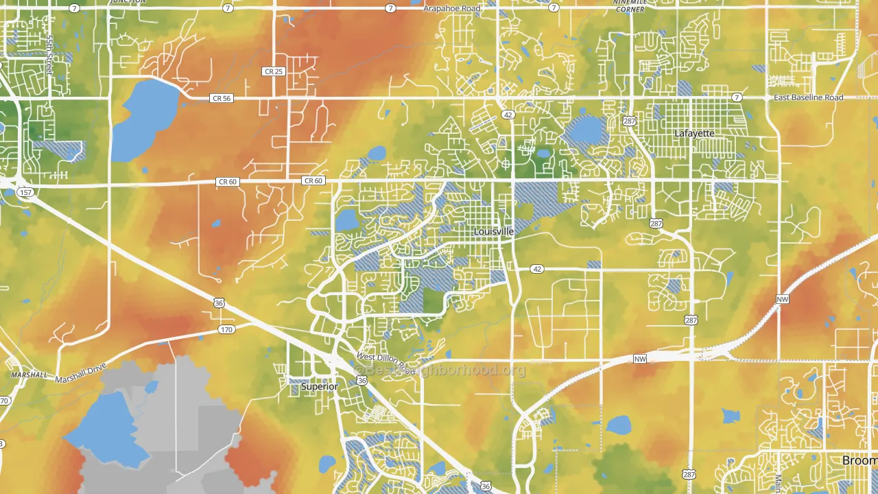 Bike Grade map of Louisville, CO