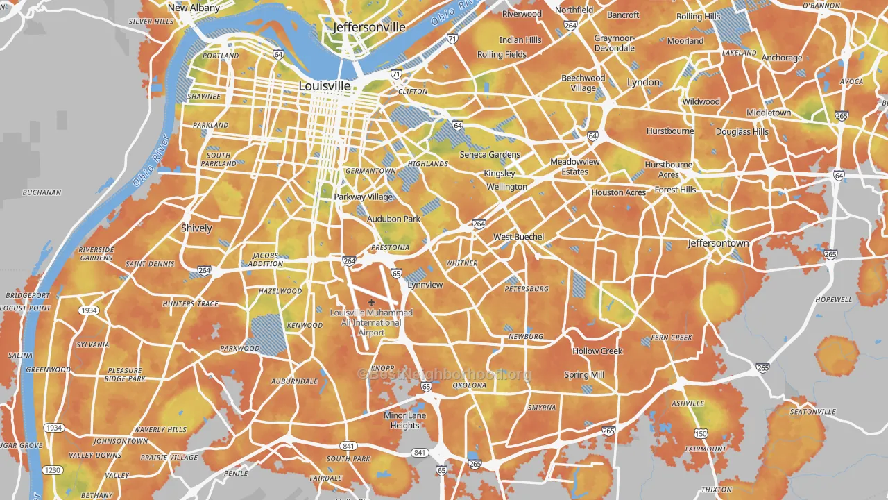 Bike Grade map of Louisville, KY