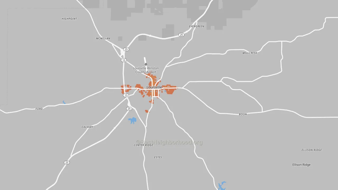 Bike Grade map of Louisville, MS