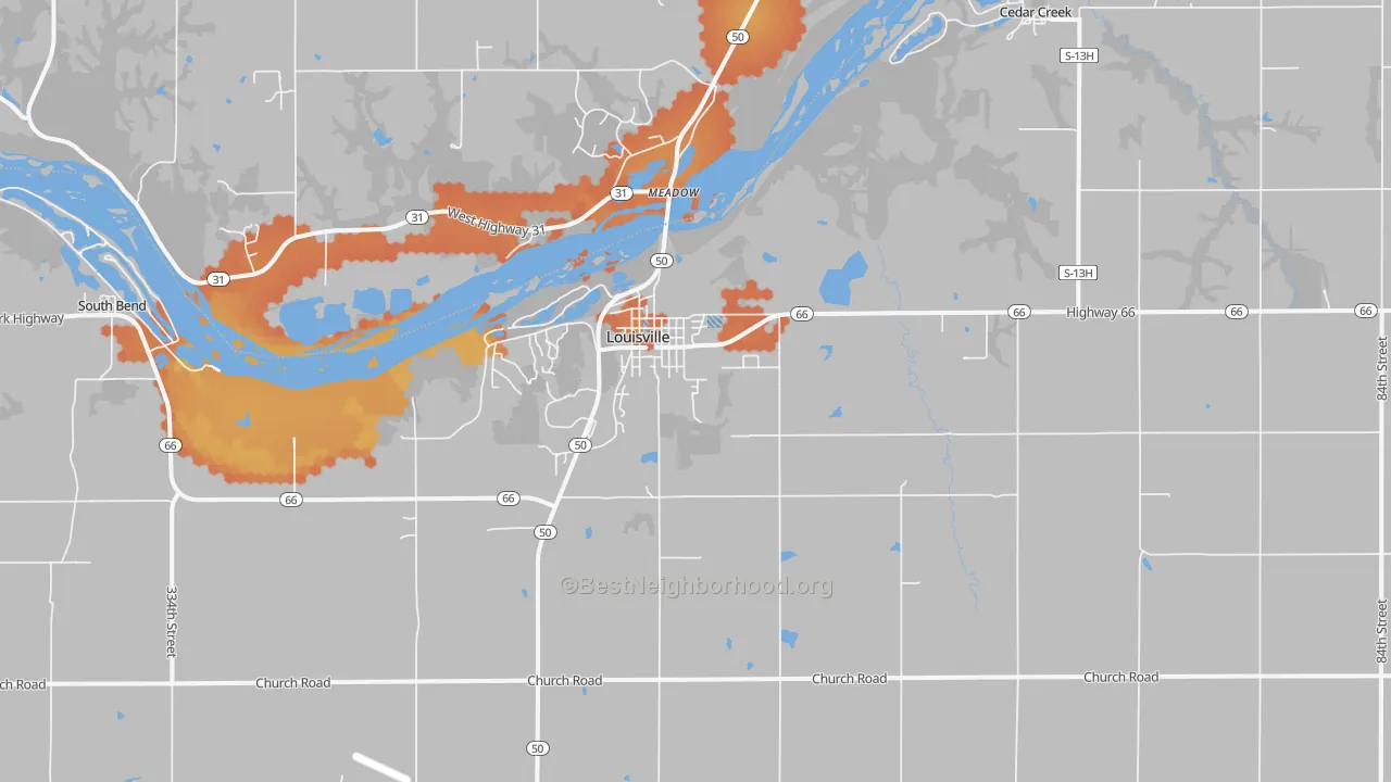 Bike Grade map of Louisville, NE