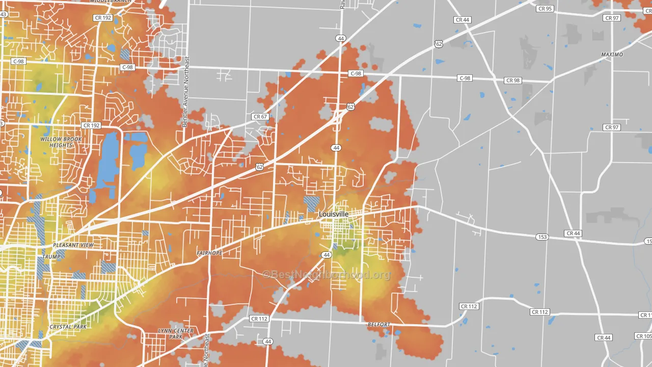 Bike Grade map of Louisville, OH