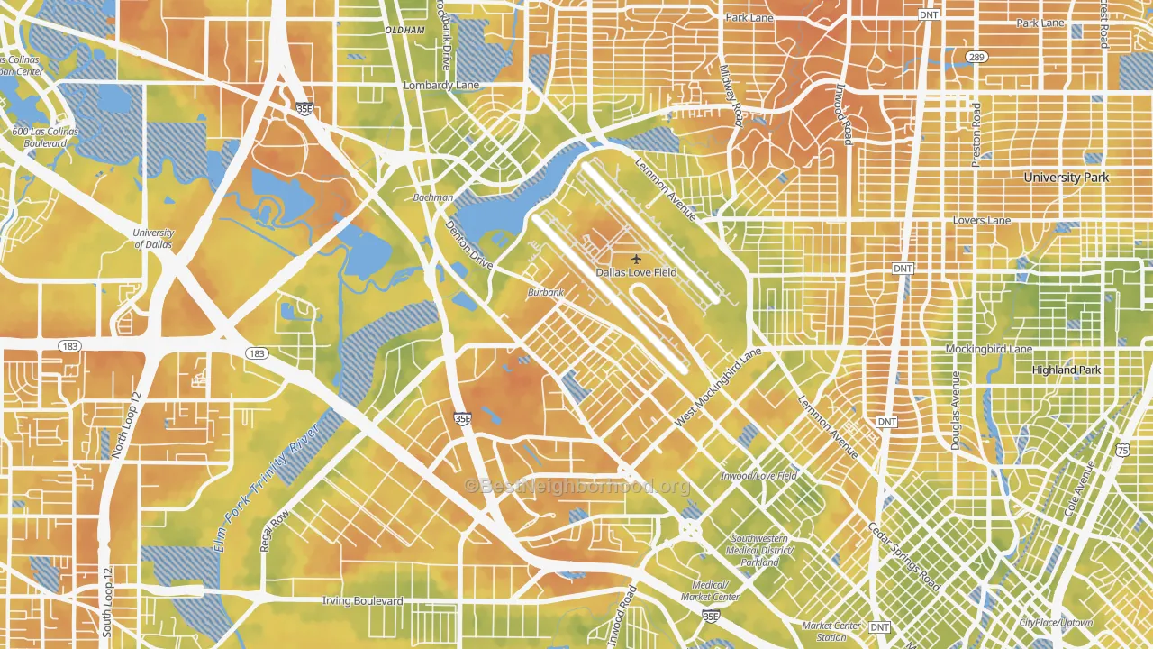 Bike Grade map of Love Field Area, Dallas, TX