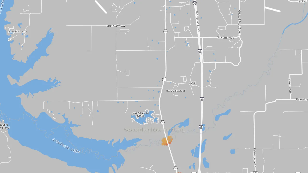 Bike Grade map of Love, MS