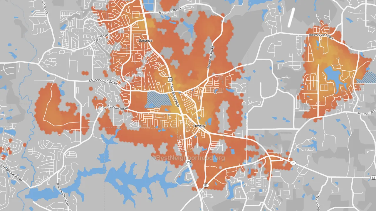 Bike Grade map of Lovejoy, GA