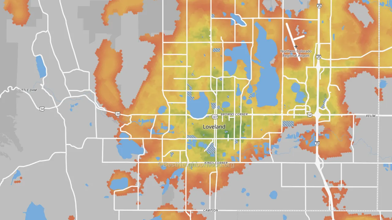 Bike Grade map of Loveland, CO