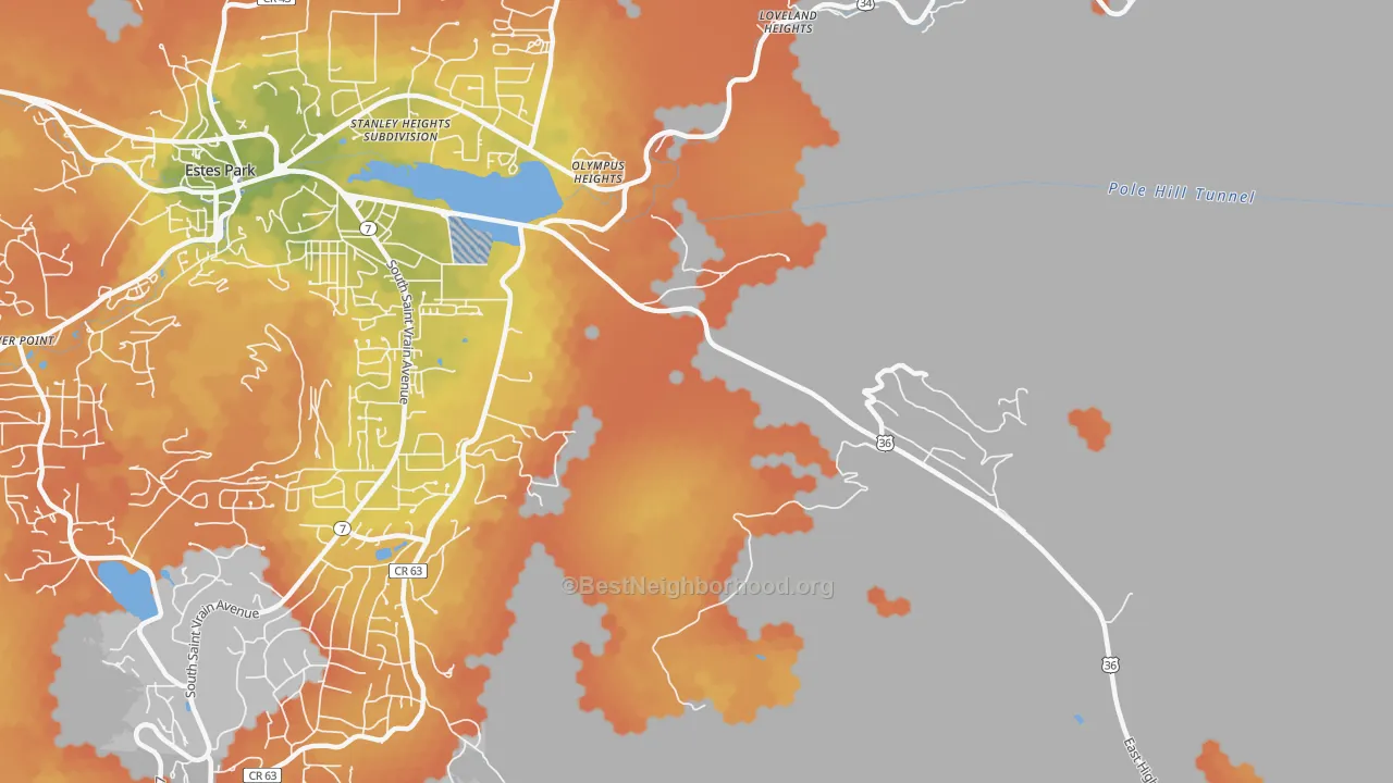 Bike Grade map of Loveland Heights, CO