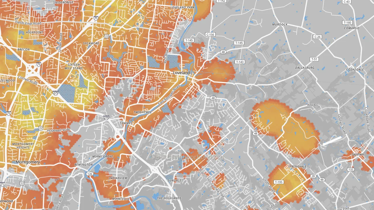 Bike Grade map of Loveland, OH