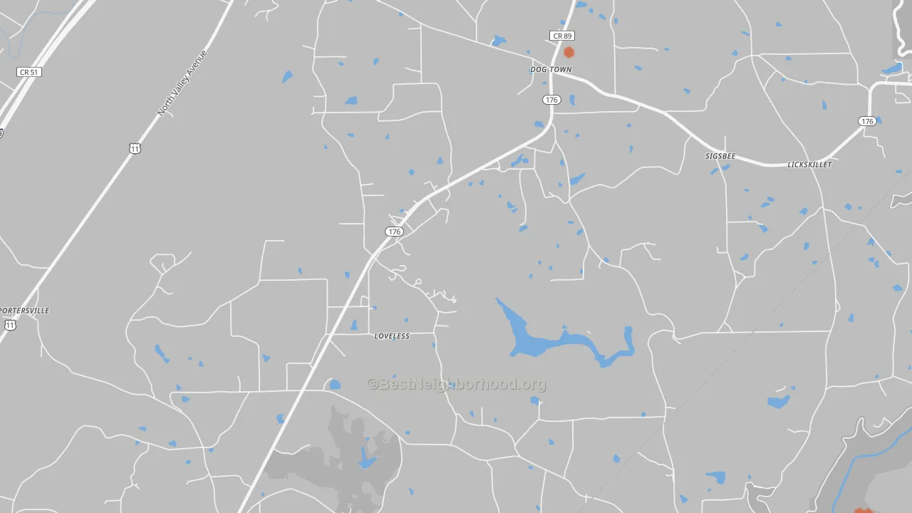 Bike Grade map of Loveless, AL