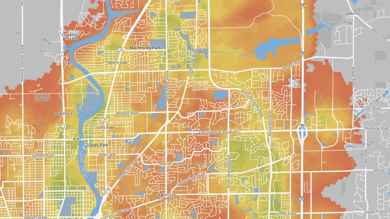 Bike Grade map of Loves Park, IL