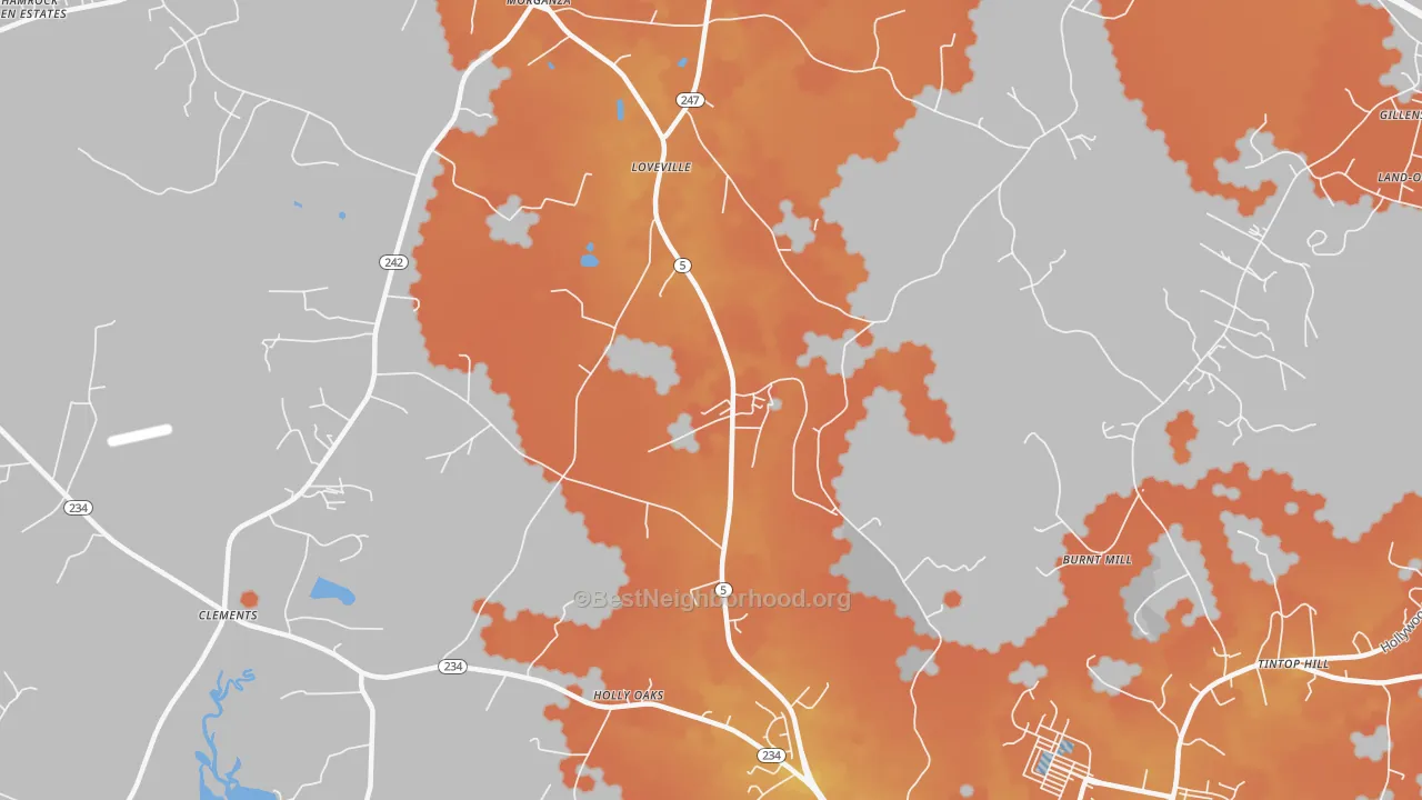 Bike Grade map of Loveville, MD