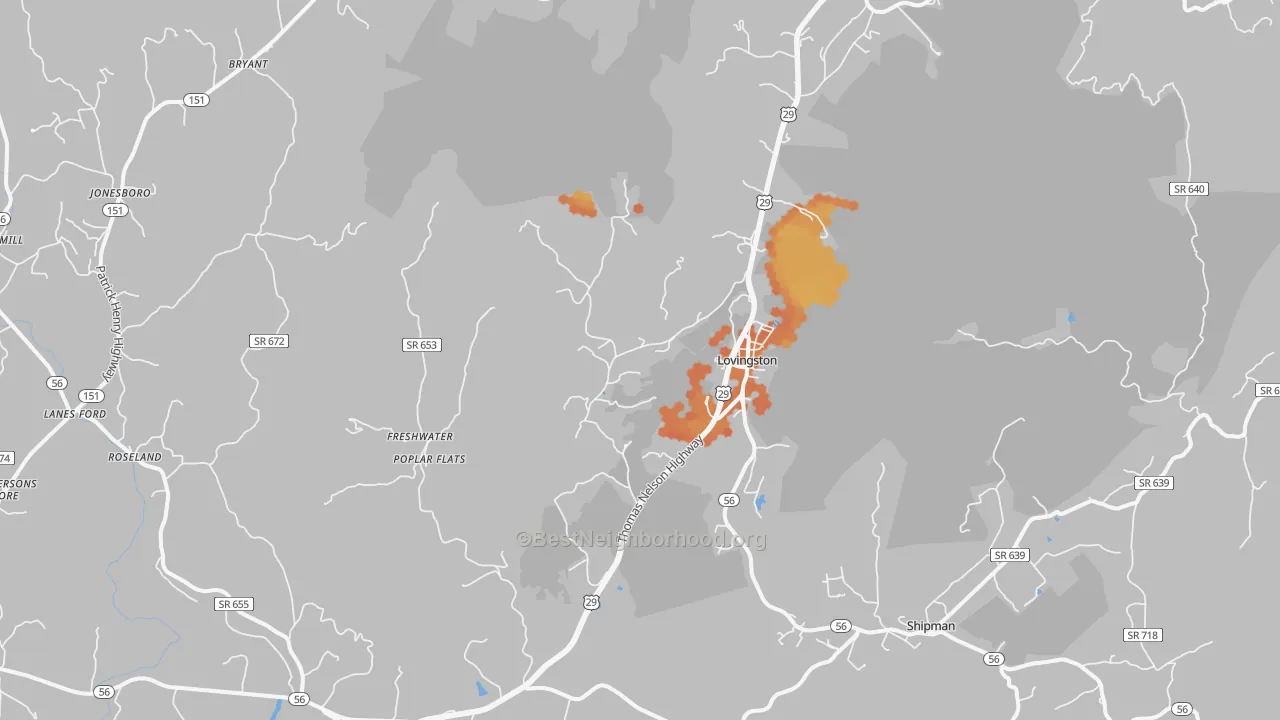 Bike Grade map of Lovingston, VA
