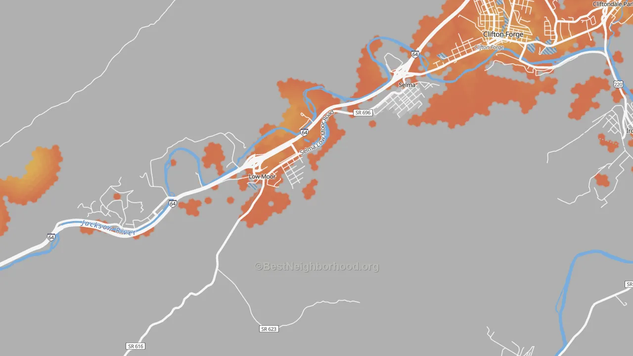 Bike Grade map of Low Moor, VA