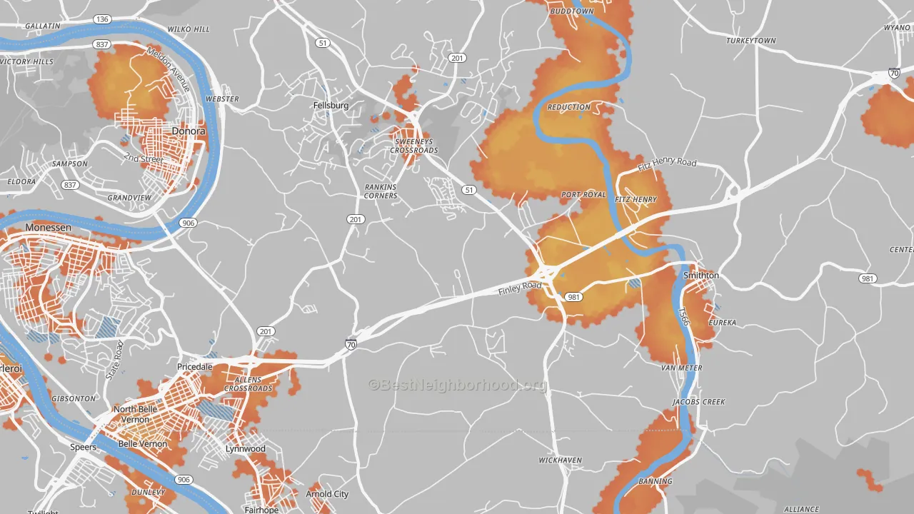 Bike Grade map of Lowber, PA