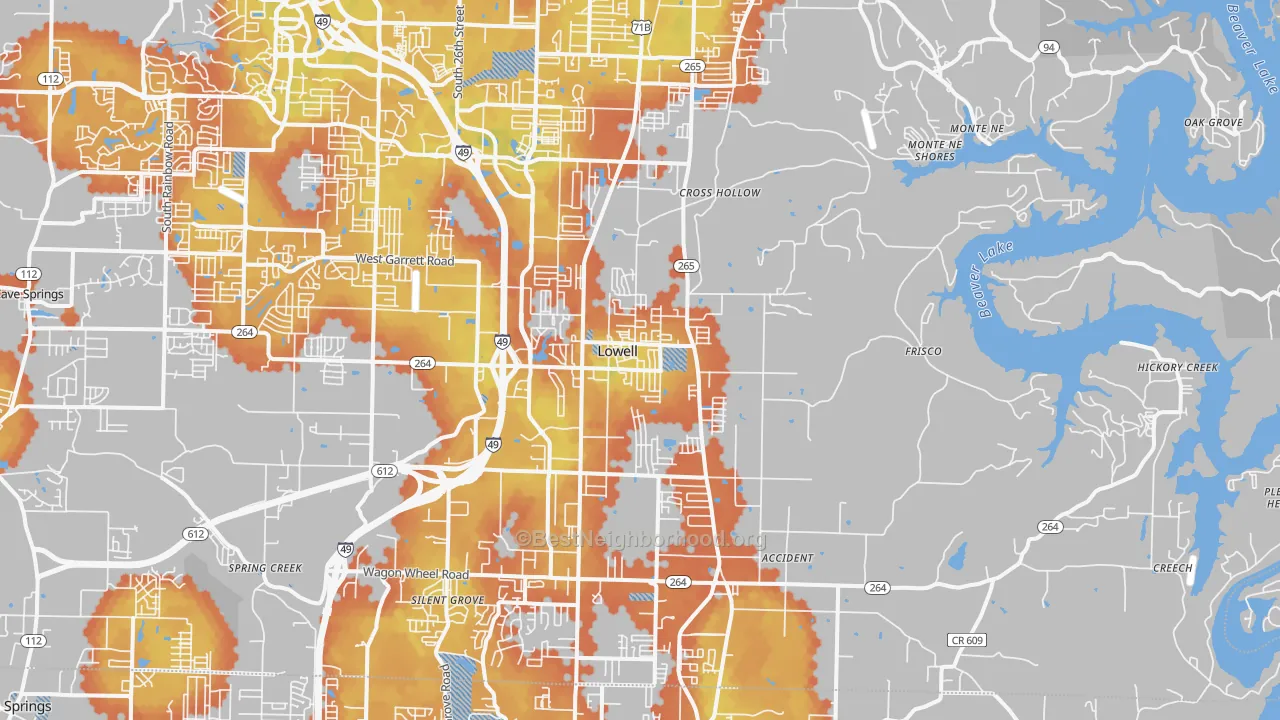Bike Grade map of Lowell, AR