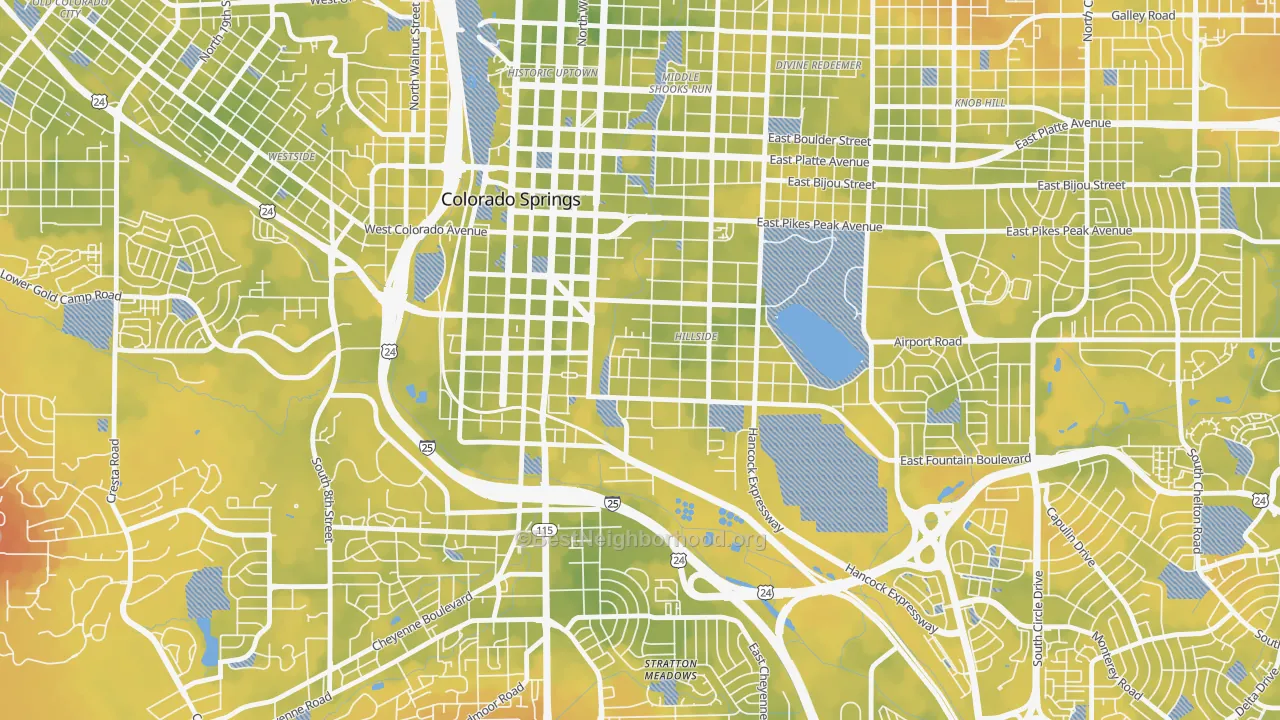Bike Grade map of Lowell, Colorado Springs, CO