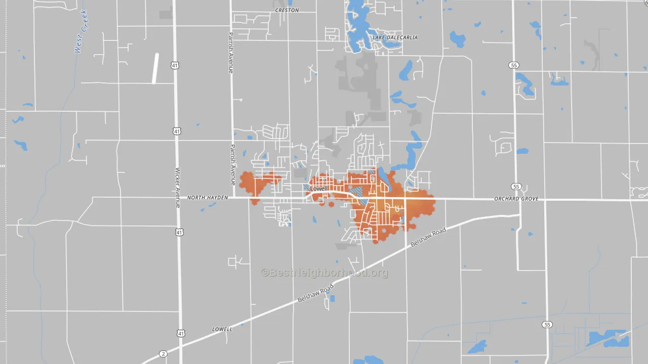 Bike Grade map of Lowell, IN