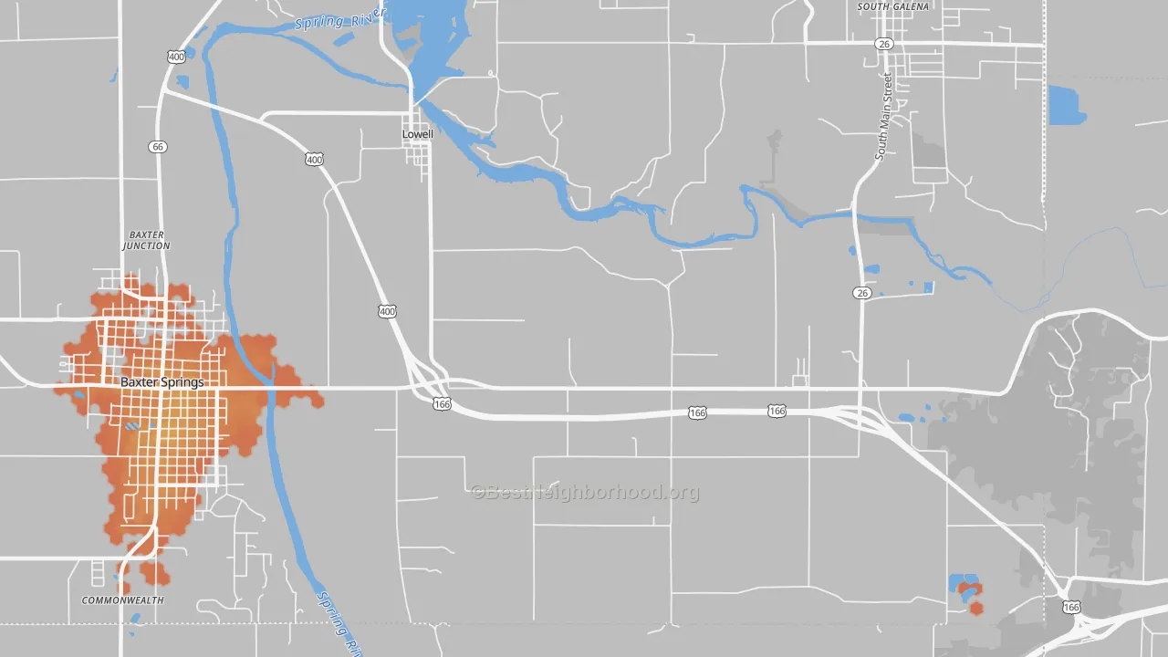 Bike Grade map of Lowell, KS