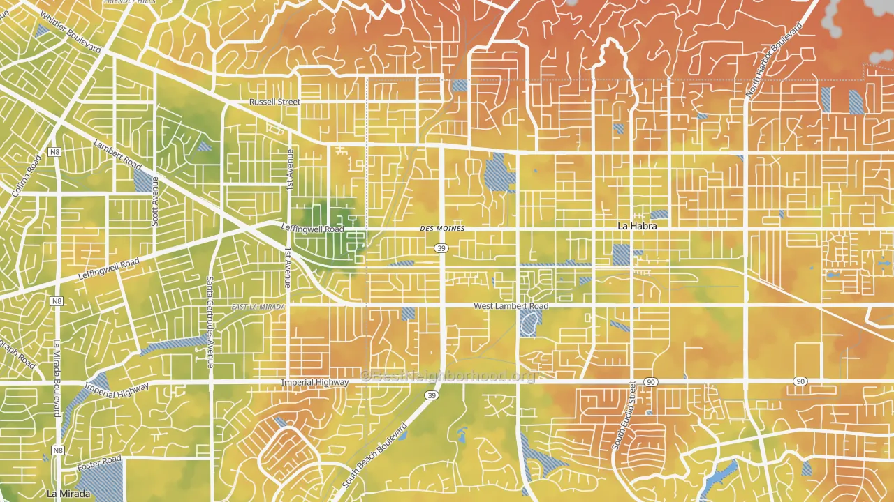 Bike Grade map of Lowell, La Habra, CA
