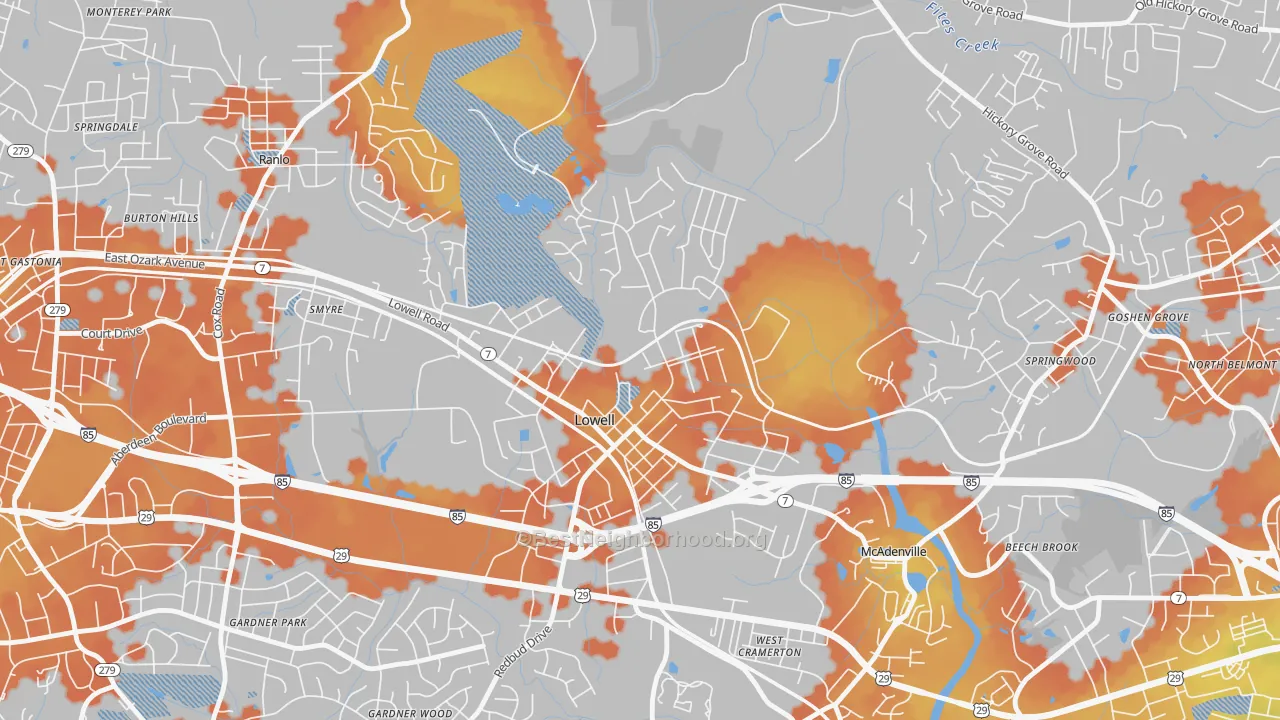 Bike Grade map of Lowell, NC
