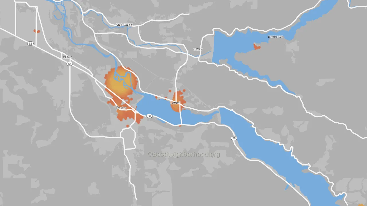 Bike Grade map of Lowell, OR