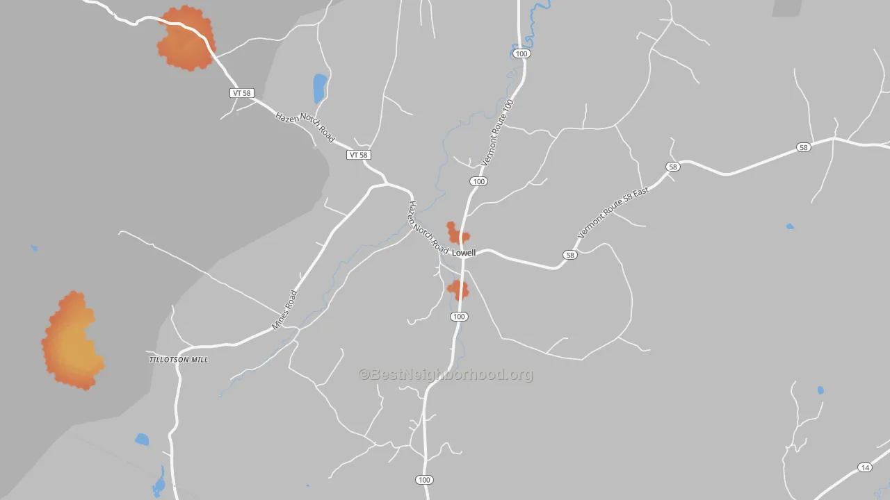 Bike Grade map of Lowell, VT