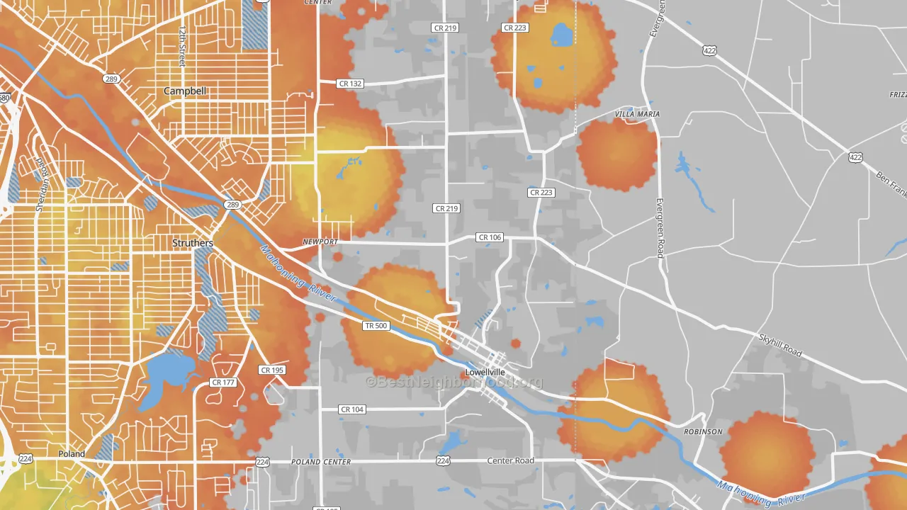 Bike Grade map of Lowellville, OH
