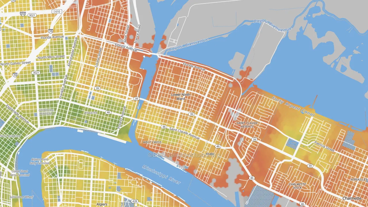 Bike Grade map of Lower 9th Ward, New Orleans, LA