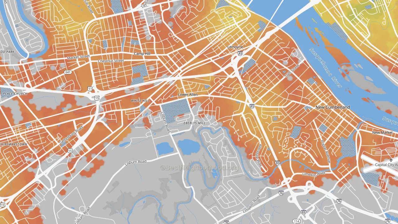 Bike Grade map of Lower Allen, PA