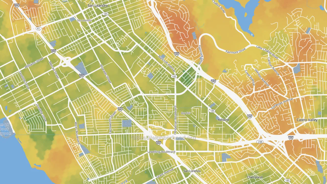 Bike Grade map of Lower Bal, San Leandro, CA