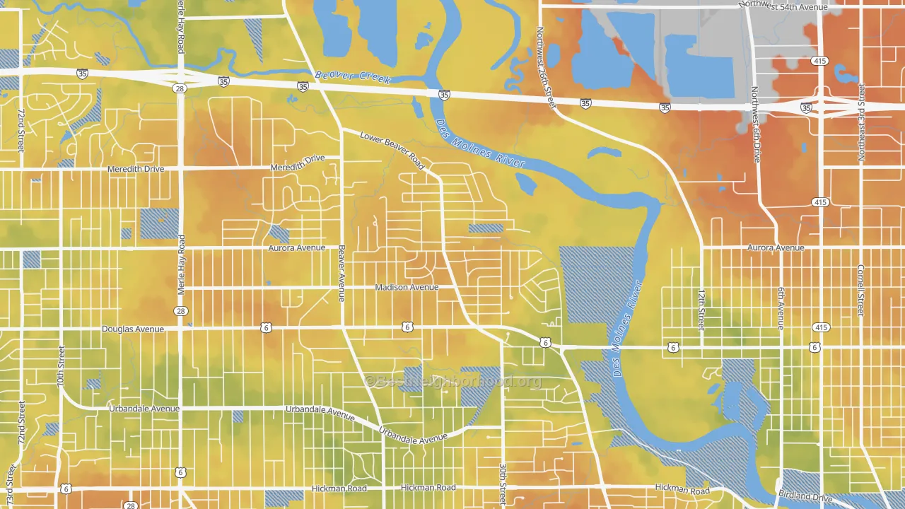 Bike Grade map of Lower Beaver, Des Moines, IA