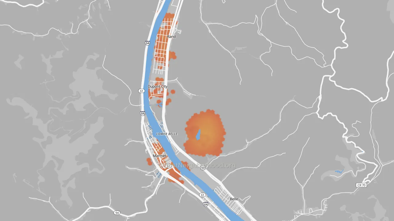 Bike Grade map of Lower Belle, WV