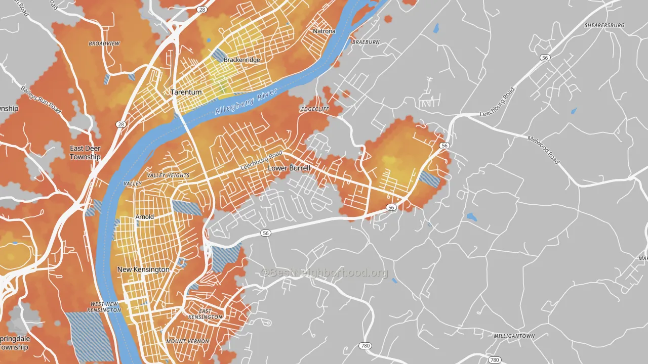 Bike Grade map of Lower Burrell, PA