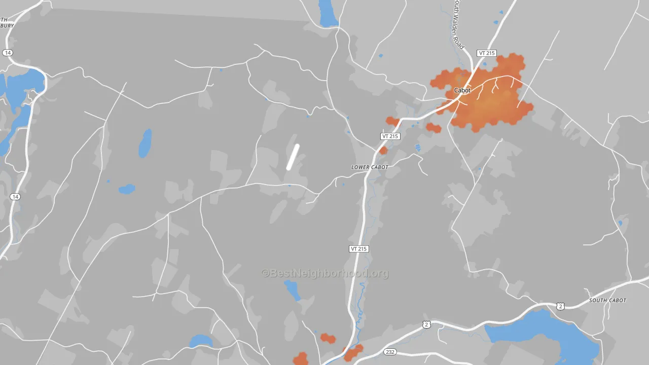 Bike Grade map of Lower Cabot, VT