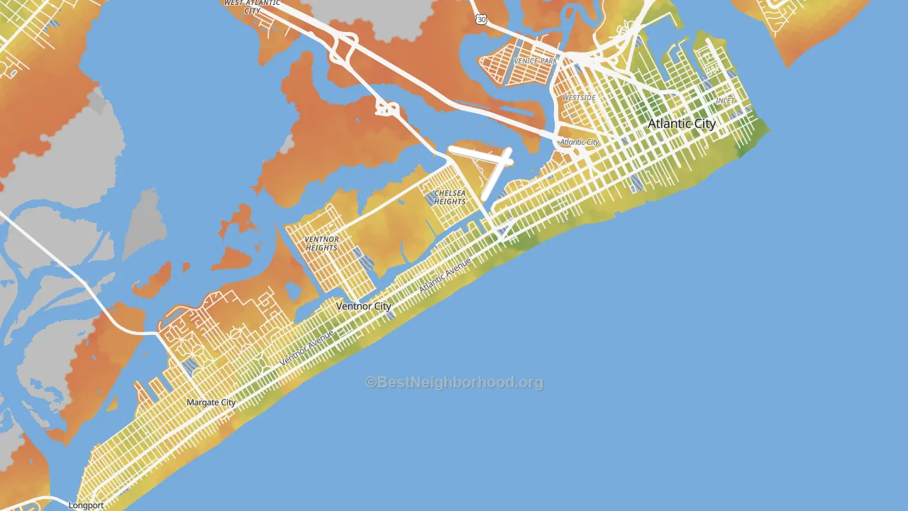 Bike Grade map of Lower Chelsea, Atlantic City, NJ