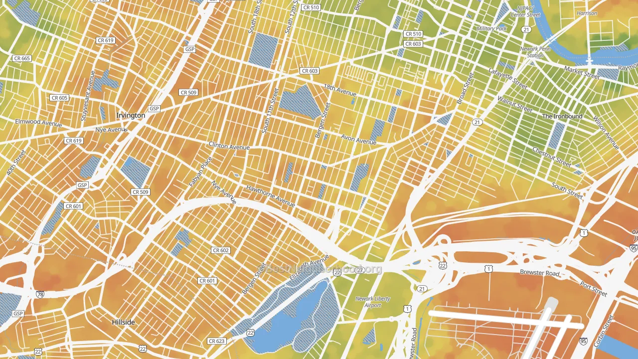 Bike Grade map of Lower Clinton Hill, Newark, NJ
